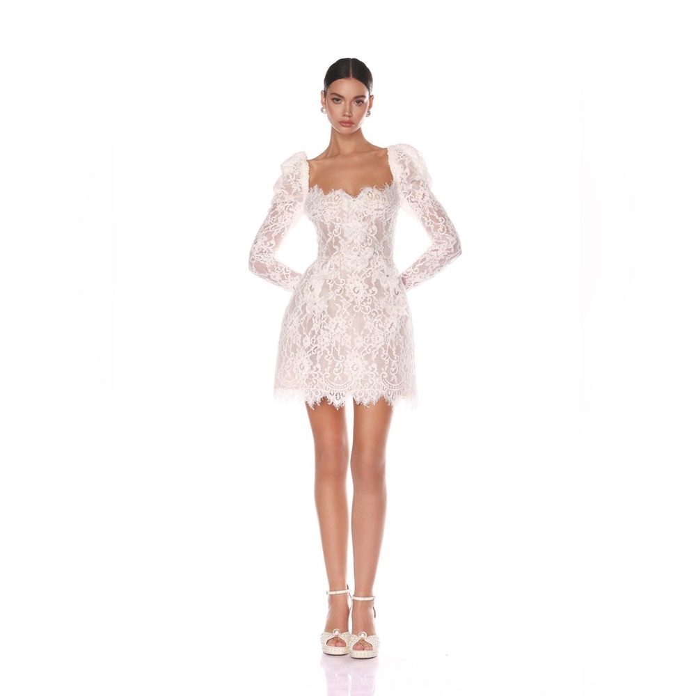 NWOT BRONX AND BANCO Colette White Lace Long Sleeve Mini Wedding Bridal Dress - Picture 3 of 16
